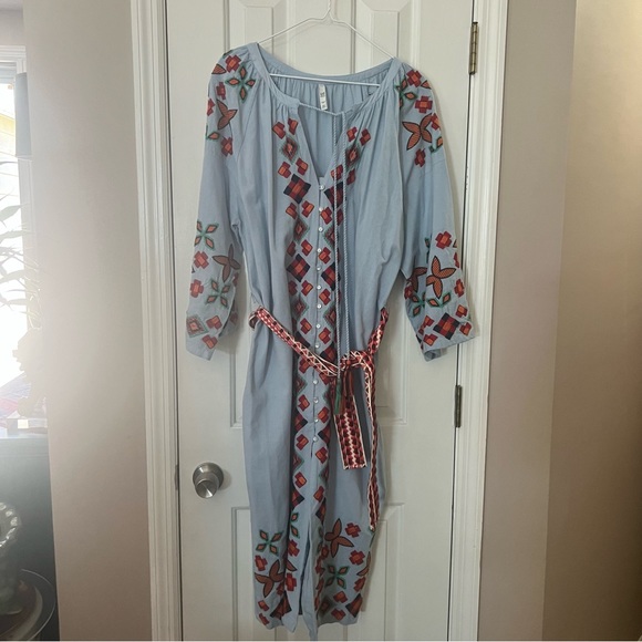 Zara Blue Embroidered Southwestern Midi Dress - Picture 7 of 10